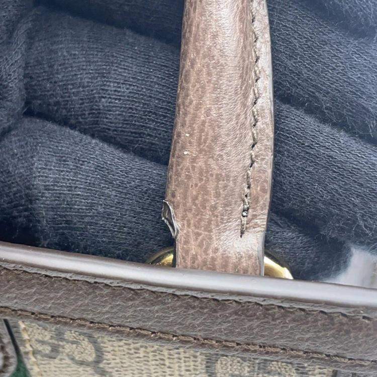 Pre Owned Gucci GG Supreme Ophidia Brown Beige GG Supreme Canvas Leather Handbag