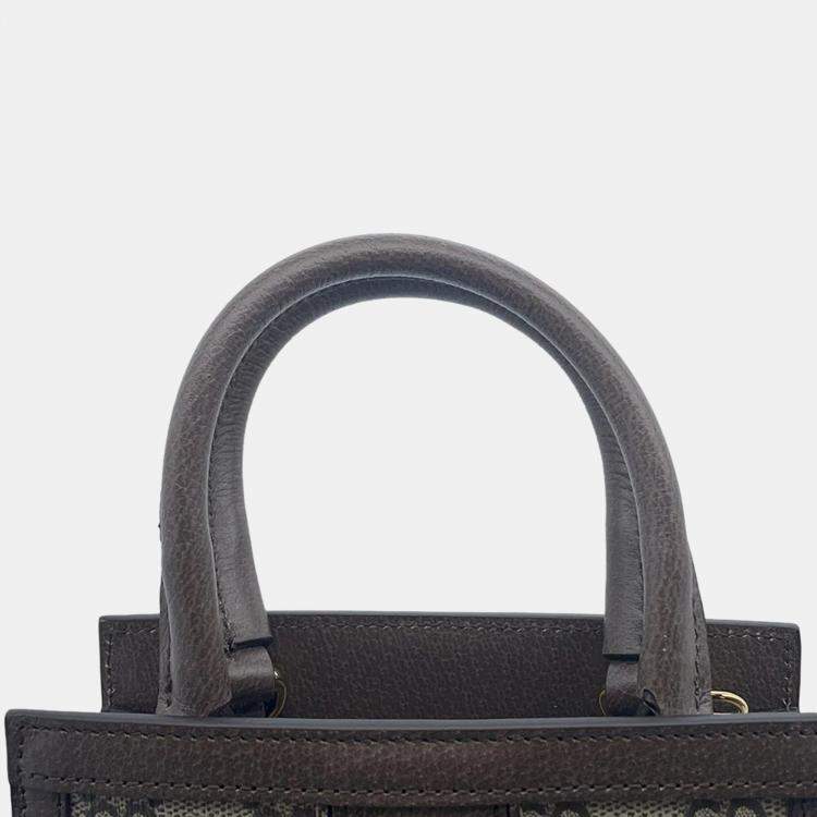 Pre Owned Gucci GG Supreme Ophidia Brown Beige GG Supreme Canvas Leather Handbag