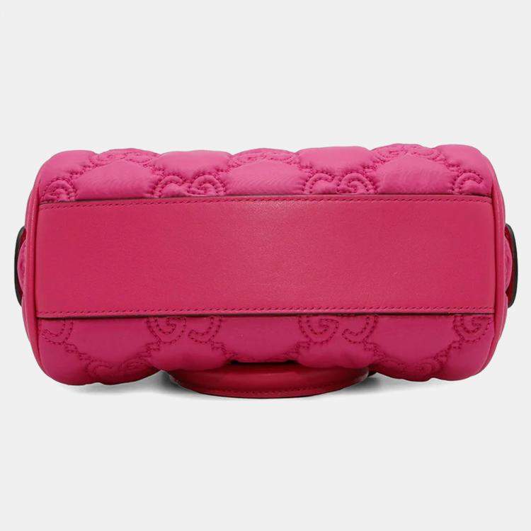 Pre Owned Gucci GG Pink Nylon Leather Shoulder Bag