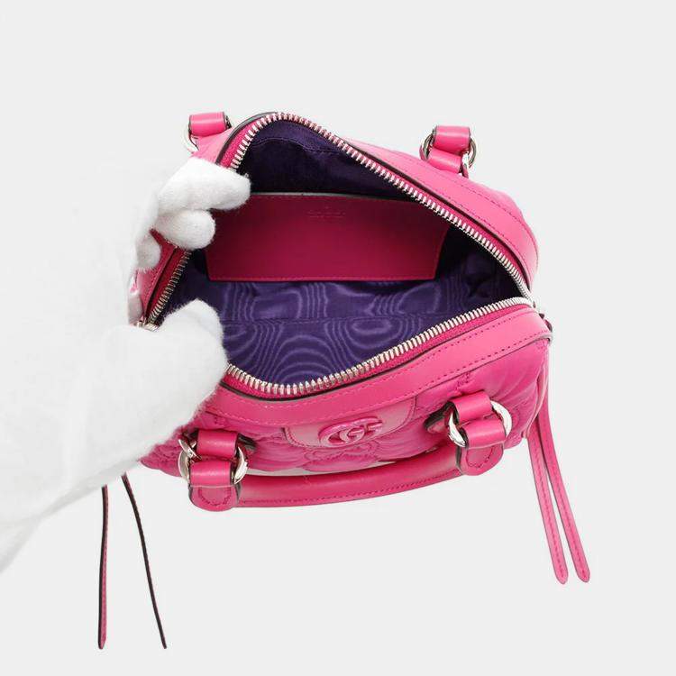 Pre Owned Gucci GG Pink Nylon Leather Shoulder Bag