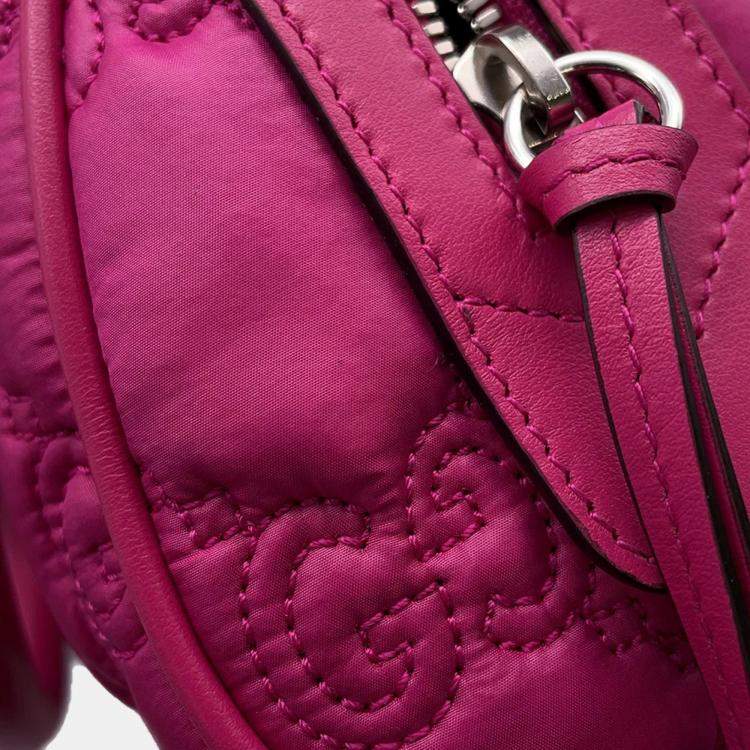 Pre Owned Gucci GG Pink Nylon Leather Shoulder Bag