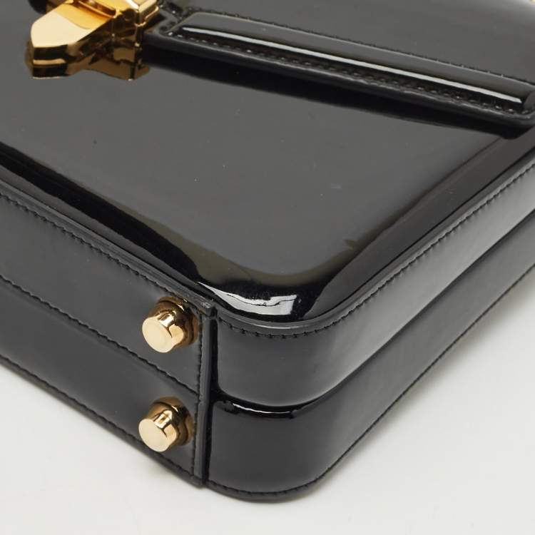 Pre Owned Gucci Black Patent Leather Mini Sylvie 1969 Top Handle Bag