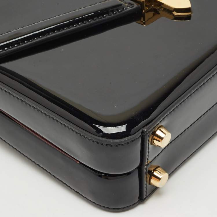 Pre Owned Gucci Black Patent Leather Mini Sylvie 1969 Top Handle Bag