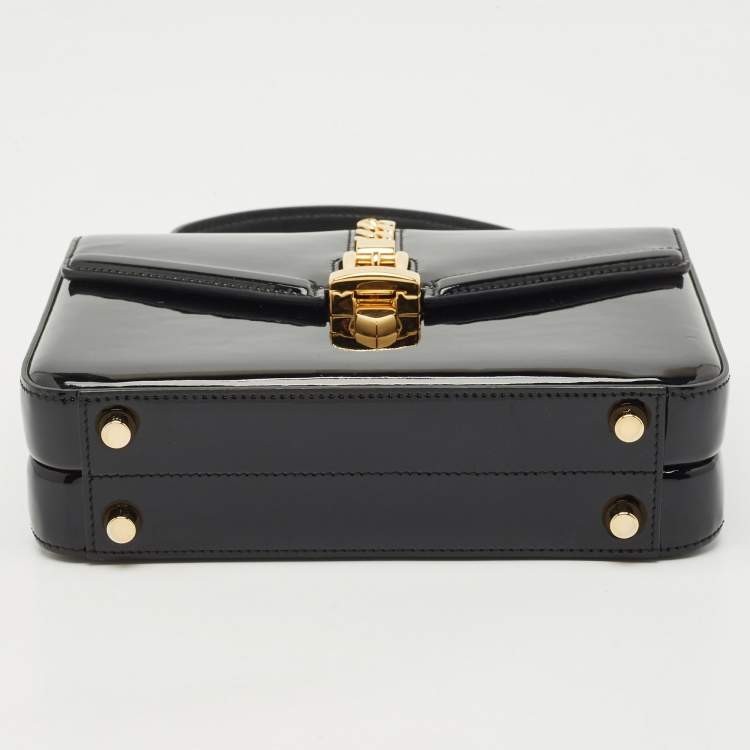 Pre Owned Gucci Black Patent Leather Mini Sylvie 1969 Top Handle Bag