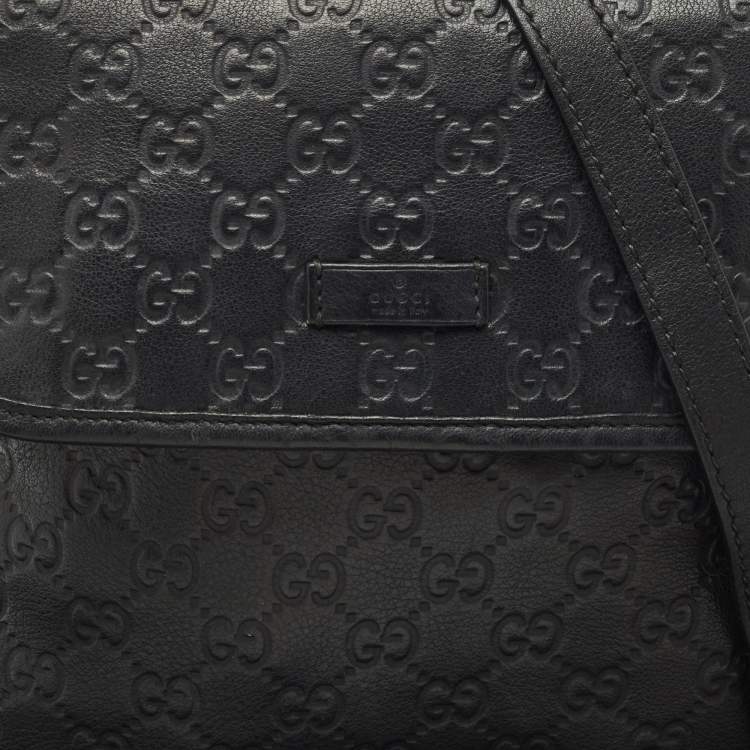 Pre Owned Gucci Black Guccissima Leather Flap Messenger Bag