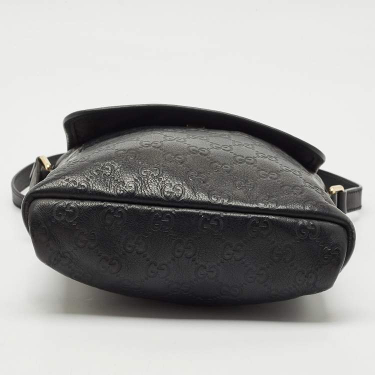 Pre Owned Gucci Black Guccissima Leather Flap Messenger Bag