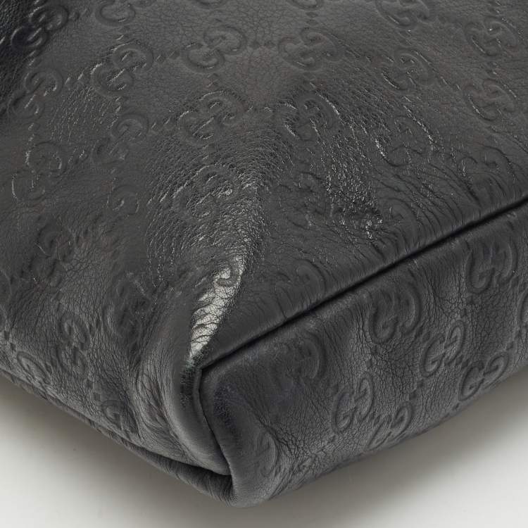Pre Owned Gucci Black Guccissima Leather Flap Messenger Bag