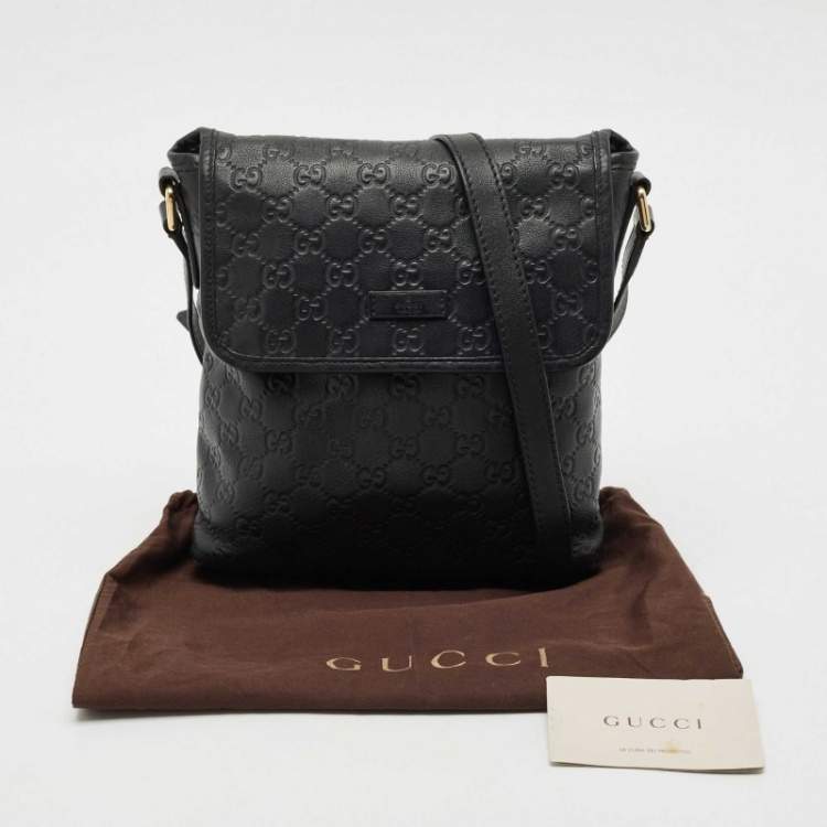 Pre Owned Gucci Black Guccissima Leather Flap Messenger Bag