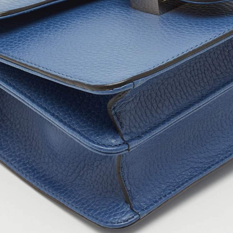 Pre Owned Gucci Blue Leather Dollar Interlocking G Flap Crossbody Bag
