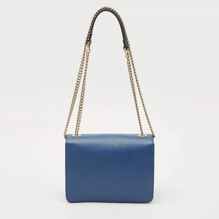 Pre Owned Gucci Blue Leather Dollar Interlocking G Flap Crossbody Bag