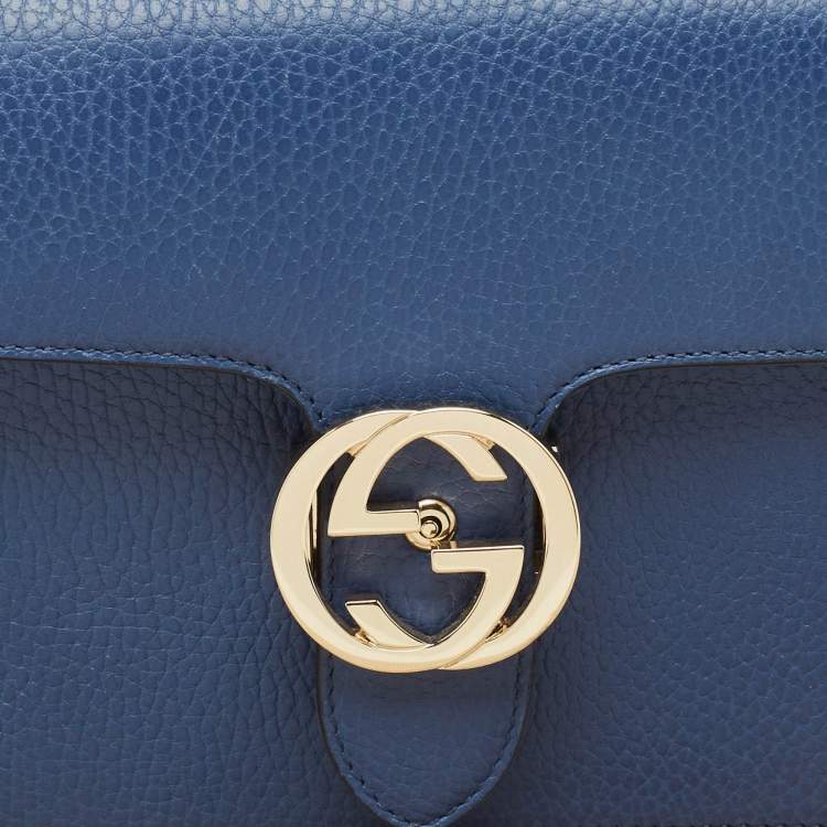 Pre Owned Gucci Blue Leather Dollar Interlocking G Flap Crossbody Bag