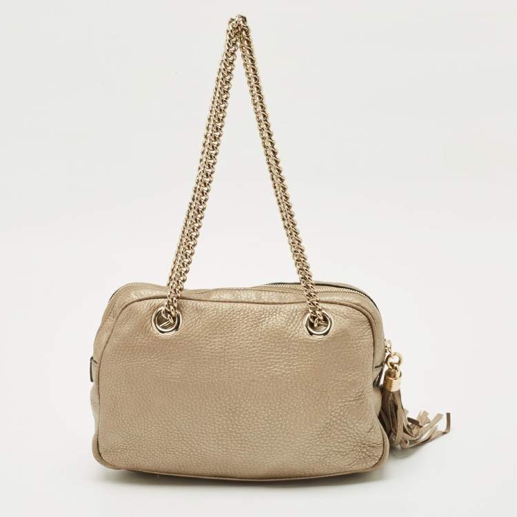 Pre Owned Gucci Light Gold Leather Medium Soho Disco Chain Bag