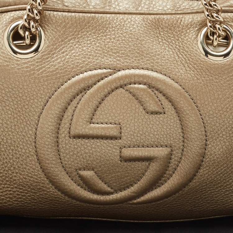 Pre Owned Gucci Light Gold Leather Medium Soho Disco Chain Bag