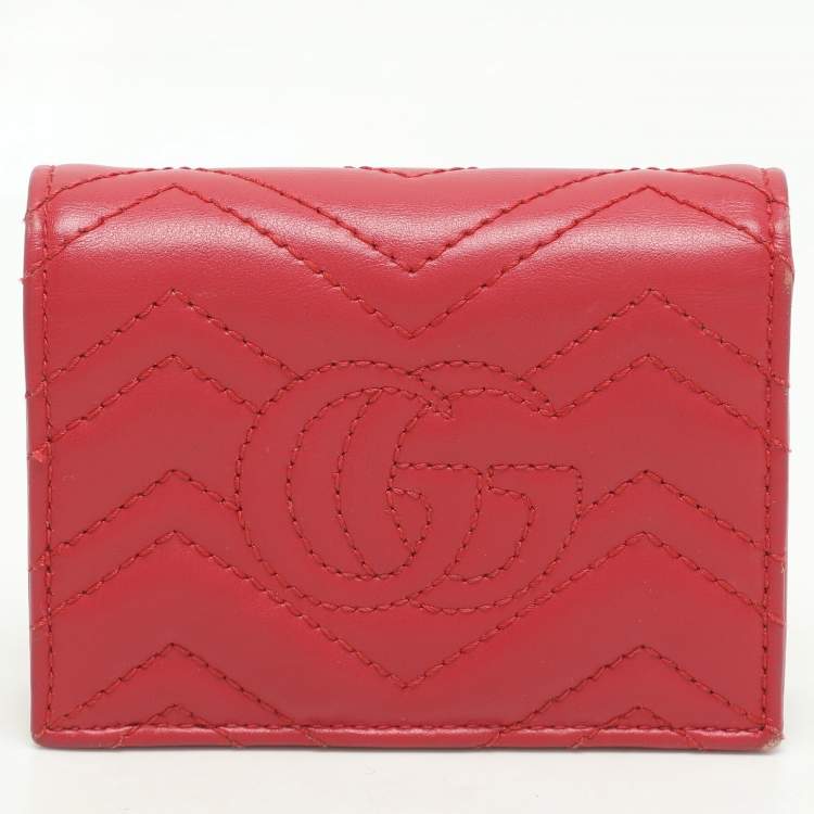 Pre Owned Gucci Red Matelasse Leather GG Marmont Card Case