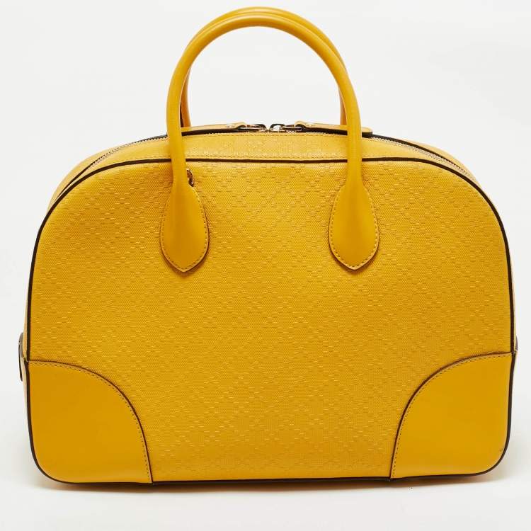 Pre Owned Gucci Yellow Diamante Leather Medium Bright Satchel