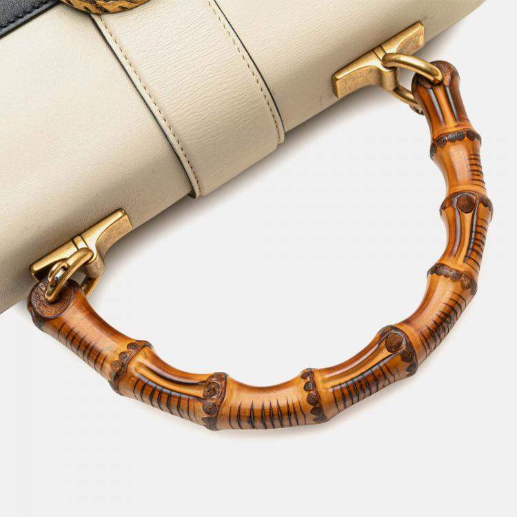 Pre Owned Gucci White Medium Leather Bamboo Dionysus Web Satchel
