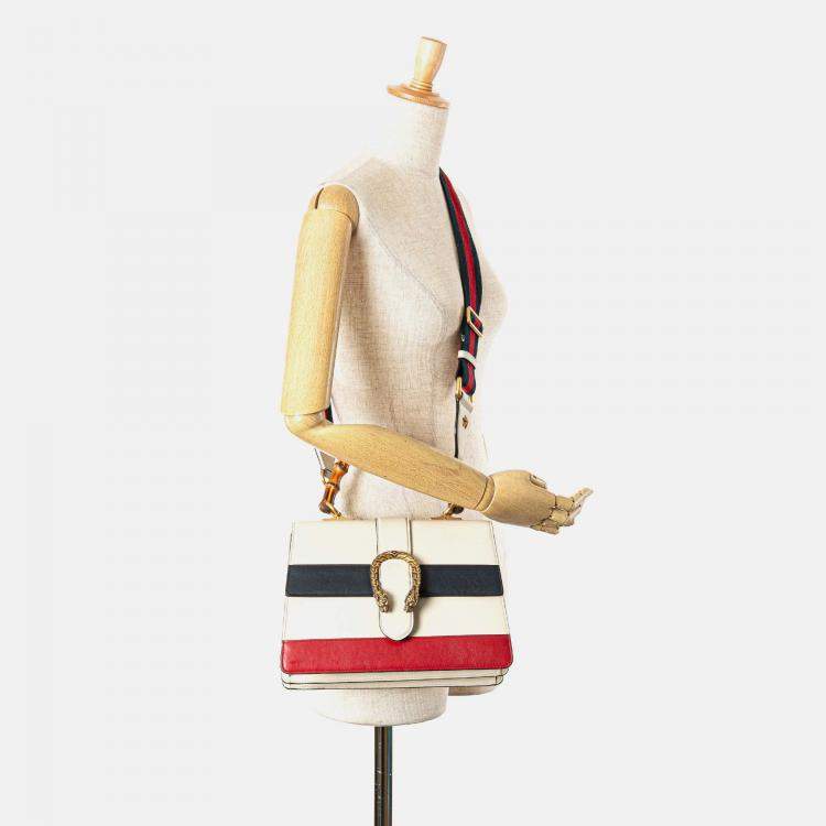 Pre Owned Gucci White Medium Leather Bamboo Dionysus Web Satchel