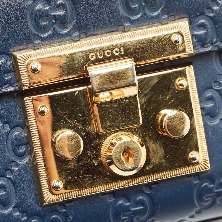 Pre Owned Gucci Navy Blue Guccissima Leather Small Padlock Shoulder Bag