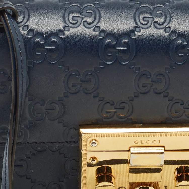 Pre Owned Gucci Navy Blue Guccissima Leather Small Padlock Shoulder Bag