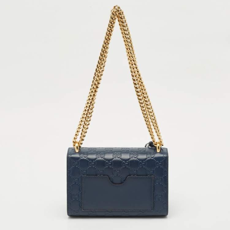 Pre Owned Gucci Navy Blue Guccissima Leather Small Padlock Shoulder Bag