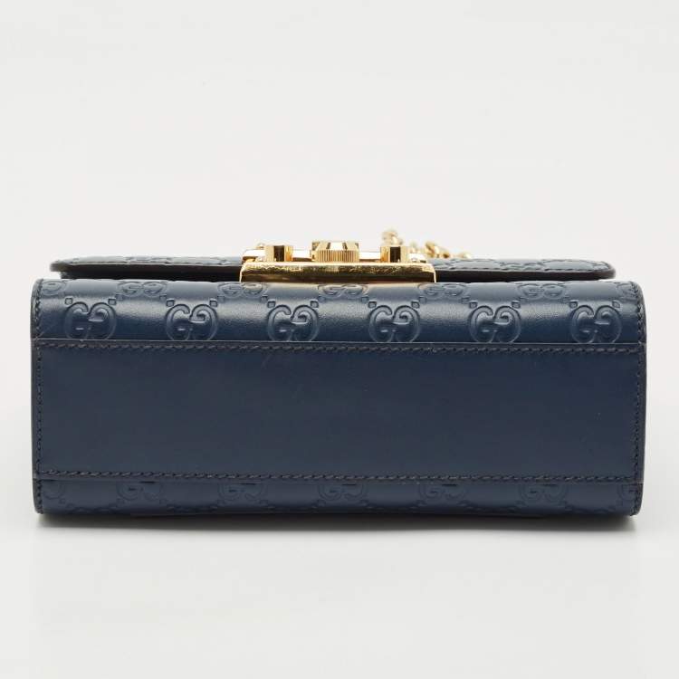 Pre Owned Gucci Navy Blue Guccissima Leather Small Padlock Shoulder Bag