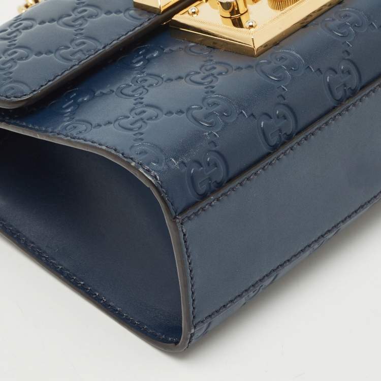 Pre Owned Gucci Navy Blue Guccissima Leather Small Padlock Shoulder Bag