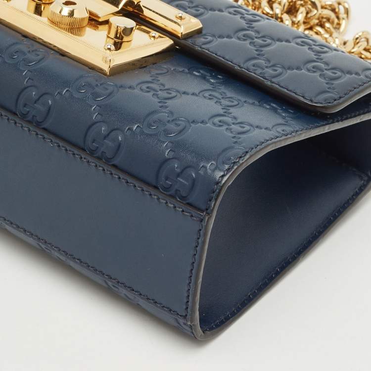 Pre Owned Gucci Navy Blue Guccissima Leather Small Padlock Shoulder Bag