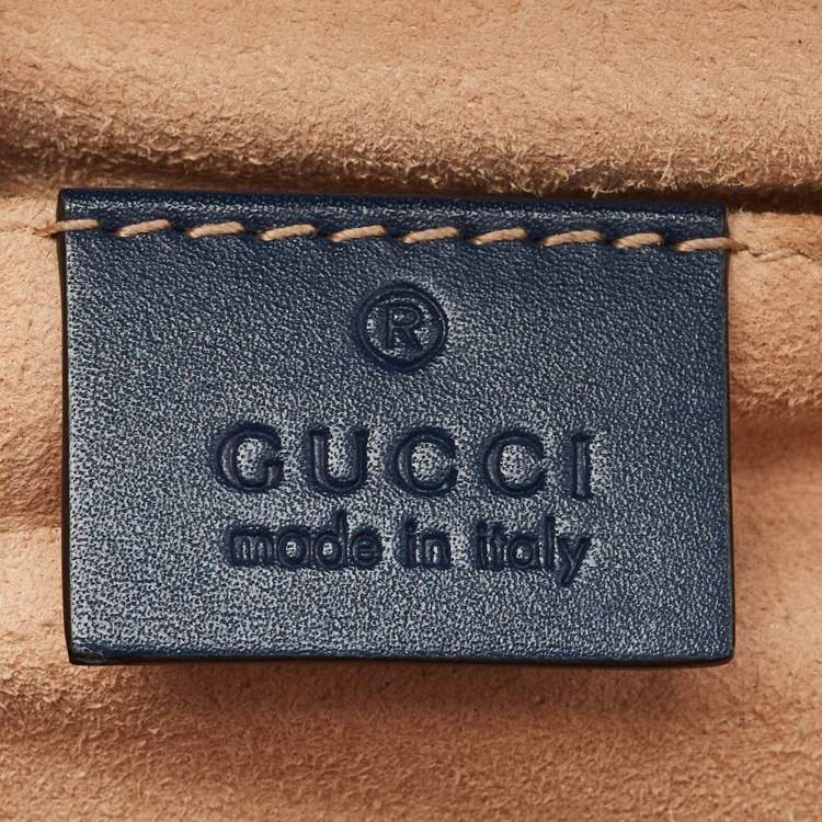 Pre Owned Gucci Navy Blue Guccissima Leather Small Padlock Shoulder Bag