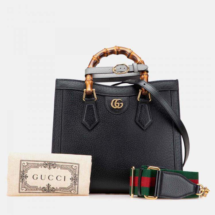Pre Owned Gucci Black Small Leather Bamboo Diana Satchel
