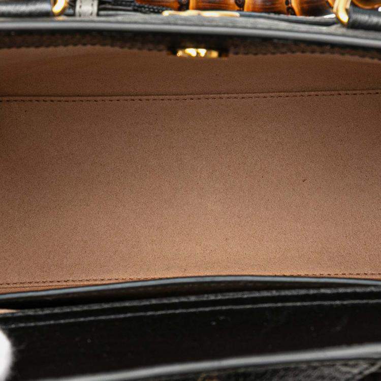 Pre Owned Gucci Black Small Leather Bamboo Diana Satchel