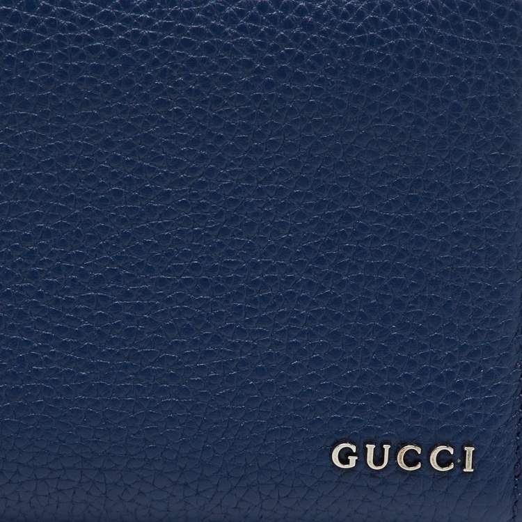 Pre Owned Gucci Navy Blue Leather Zip Around Continental Wallet
