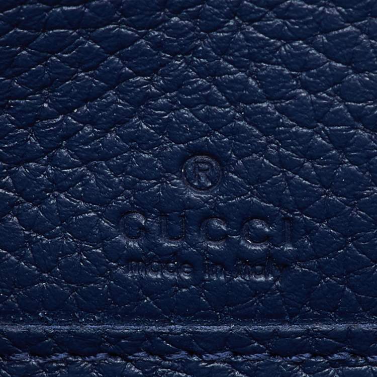 Pre Owned Gucci Navy Blue Leather Zip Around Continental Wallet