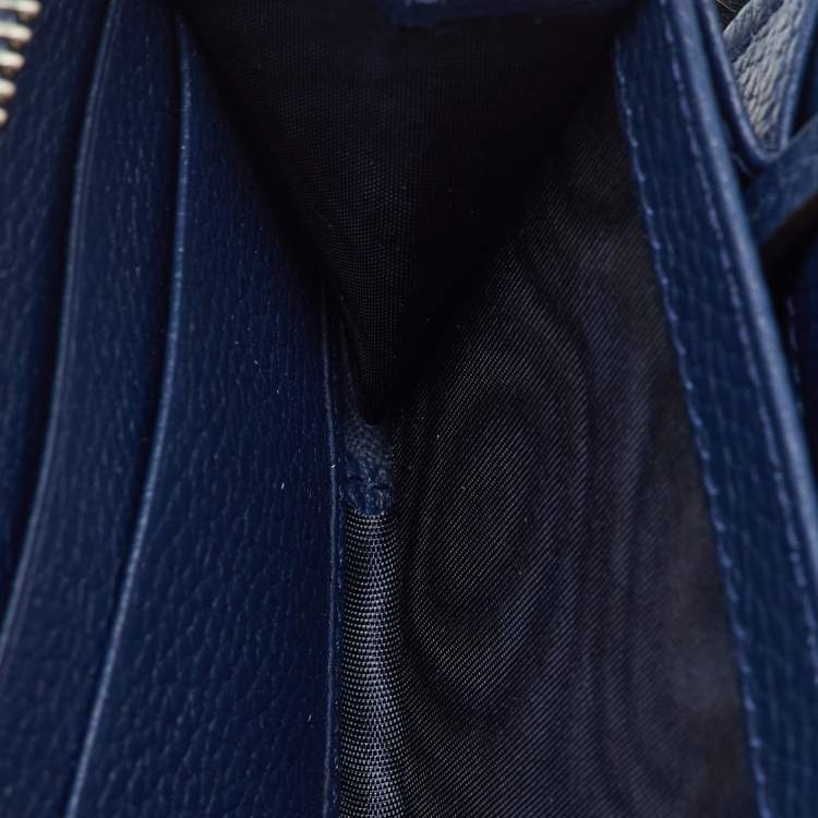 Pre Owned Gucci Navy Blue Leather Zip Around Continental Wallet