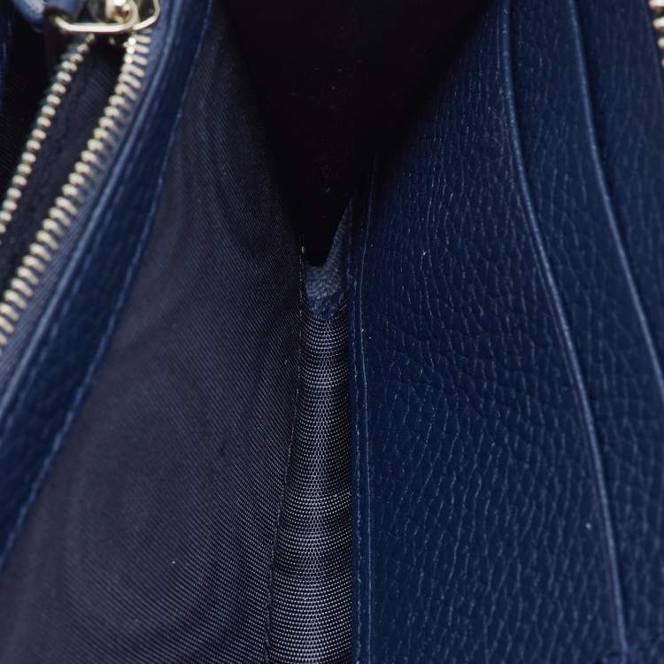 Pre Owned Gucci Navy Blue Leather Zip Around Continental Wallet