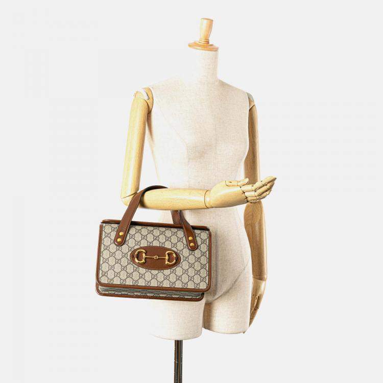Pre Owned Gucci Beige Small GG Supreme Horsebit 1955 Satchel