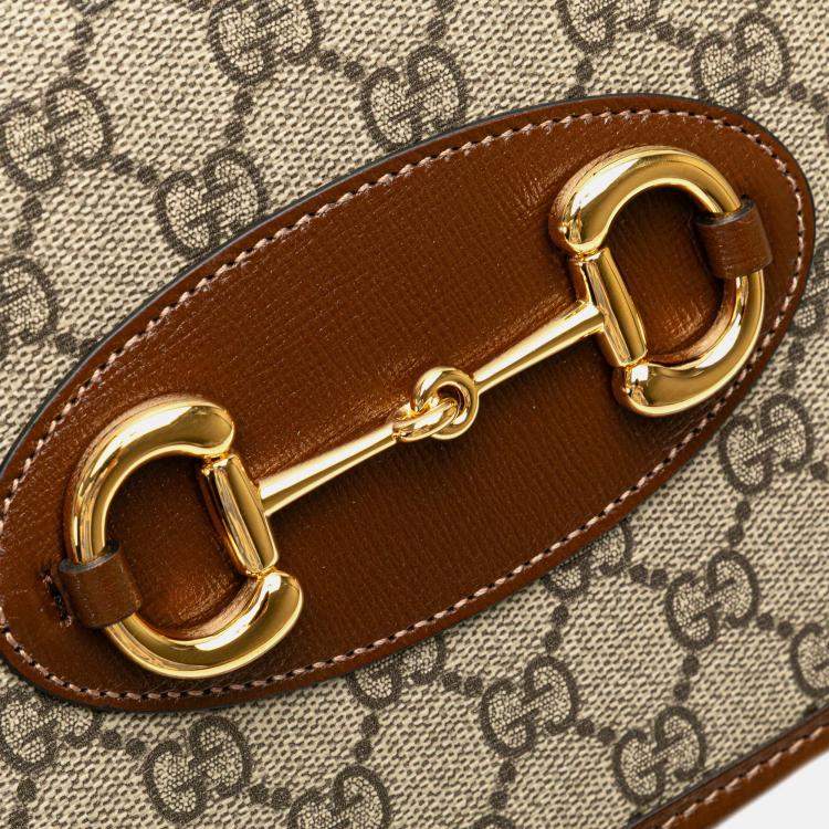 Pre Owned Gucci Beige Small GG Supreme Horsebit 1955 Satchel