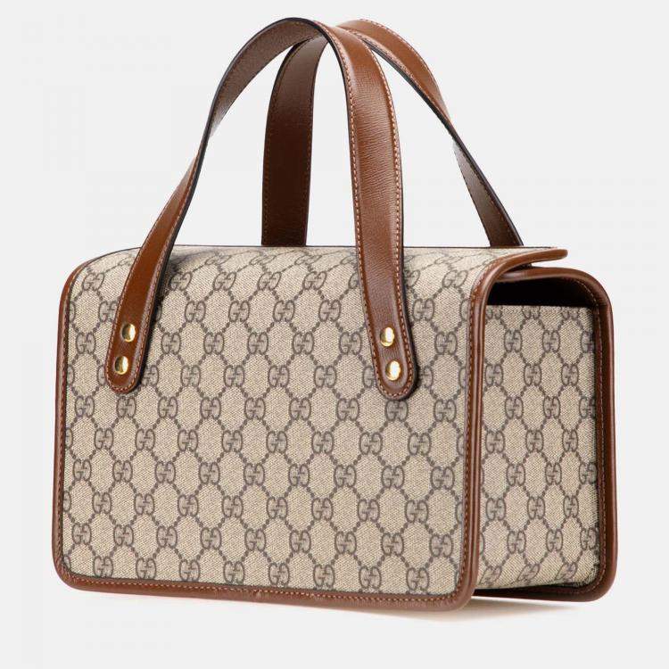 Pre Owned Gucci Beige Small GG Supreme Horsebit 1955 Satchel