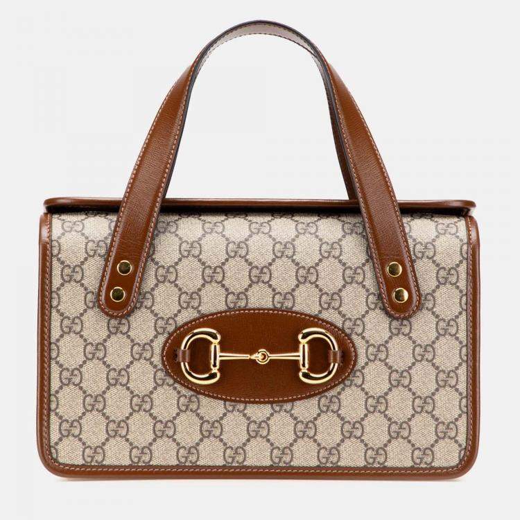Pre Owned Gucci Beige Small GG Supreme Horsebit 1955 Satchel
