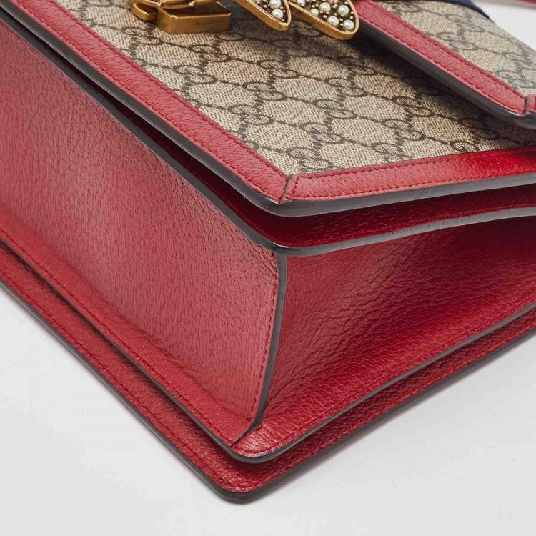 Pre Owned Gucci Beige/Red GG Supreme Canvas and Leather Small Queen Margaret Top Handle Bag