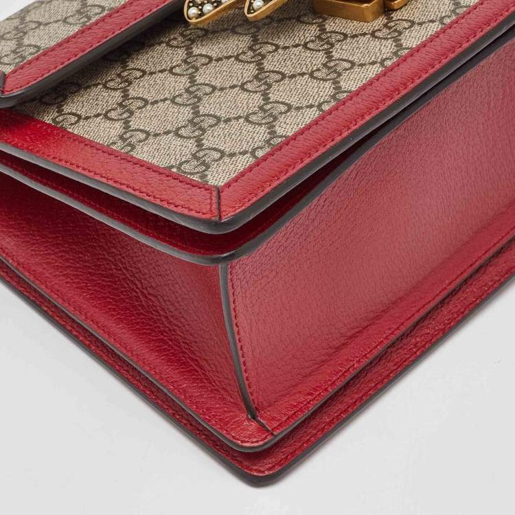 Pre Owned Gucci Beige/Red GG Supreme Canvas and Leather Small Queen Margaret Top Handle Bag