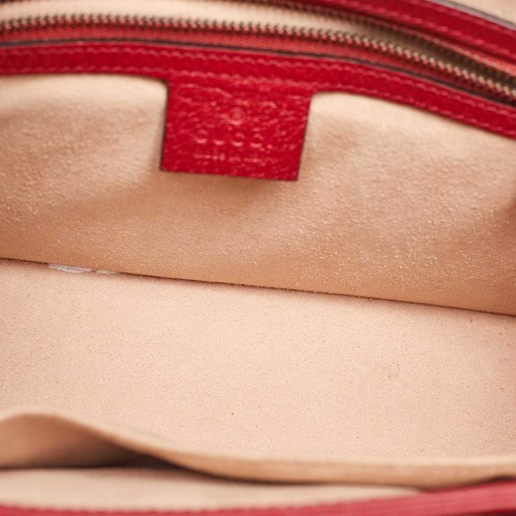 Pre Owned Gucci Beige/Red GG Supreme Canvas and Leather Small Queen Margaret Top Handle Bag