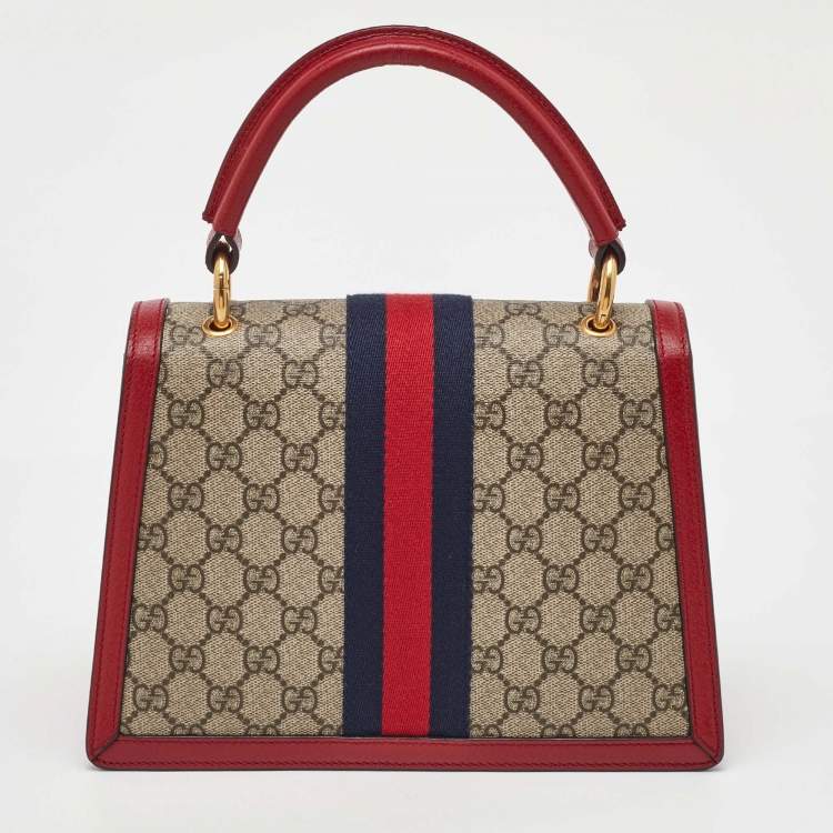 Pre Owned Gucci Beige/Red GG Supreme Canvas and Leather Small Queen Margaret Top Handle Bag