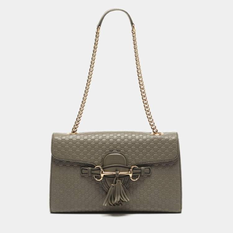 Pre Owned Gucci Grey Microguccissima Leather Medium Emily Chain Shoulder Bag