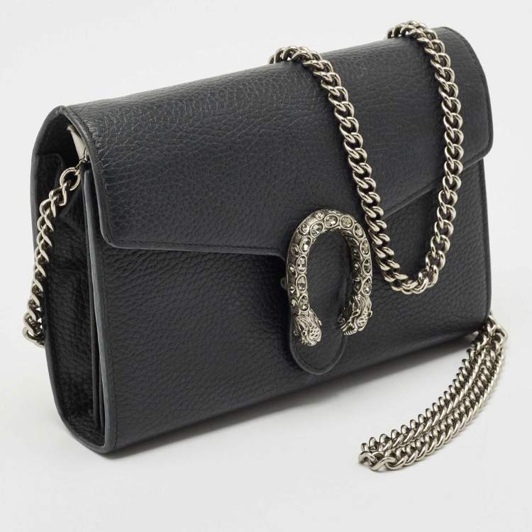 Pre Owned  Gucci Black Leather Dionysus Wallet On Chain