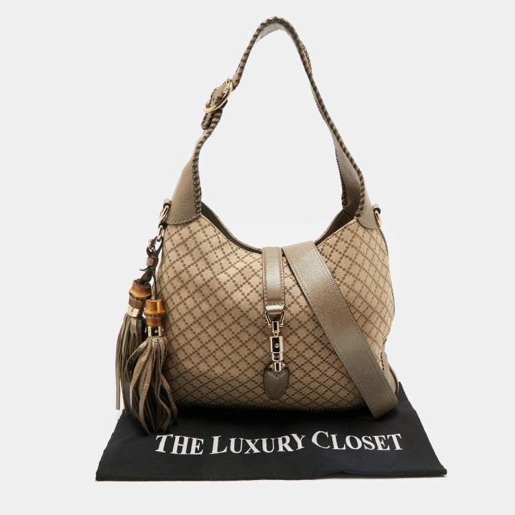 مملوكة مسبقًا Gucci Beige Diamante Canvas Medium New Jackie Hobo