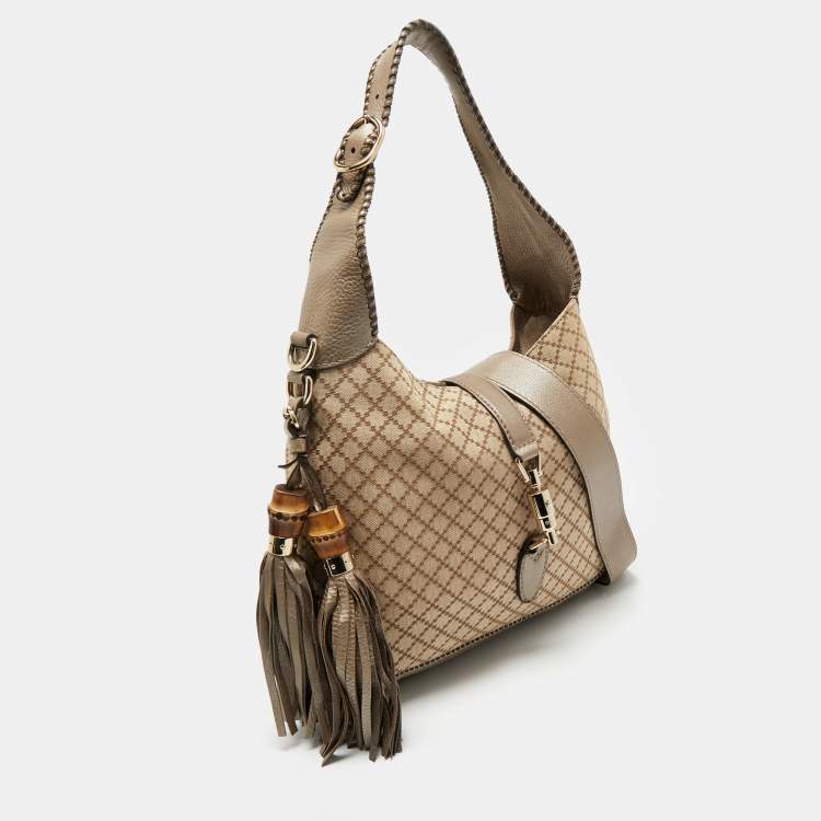 مملوكة مسبقًا Gucci Beige Diamante Canvas Medium New Jackie Hobo