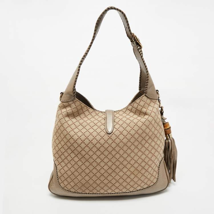 مملوكة مسبقًا Gucci Beige Diamante Canvas Medium New Jackie Hobo