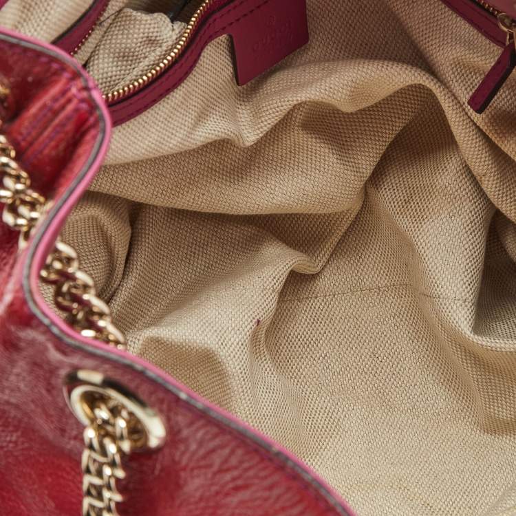 Pre Owned Gucci Pink Patent Leather Medium Soho Chain Tote