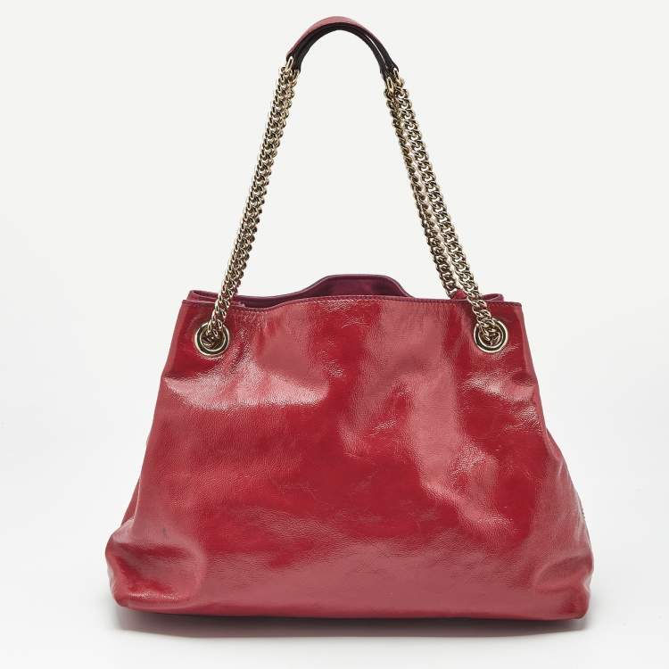 Pre Owned Gucci Pink Patent Leather Medium Soho Chain Tote