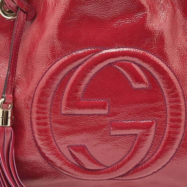 Pre Owned Gucci Pink Patent Leather Medium Soho Chain Tote